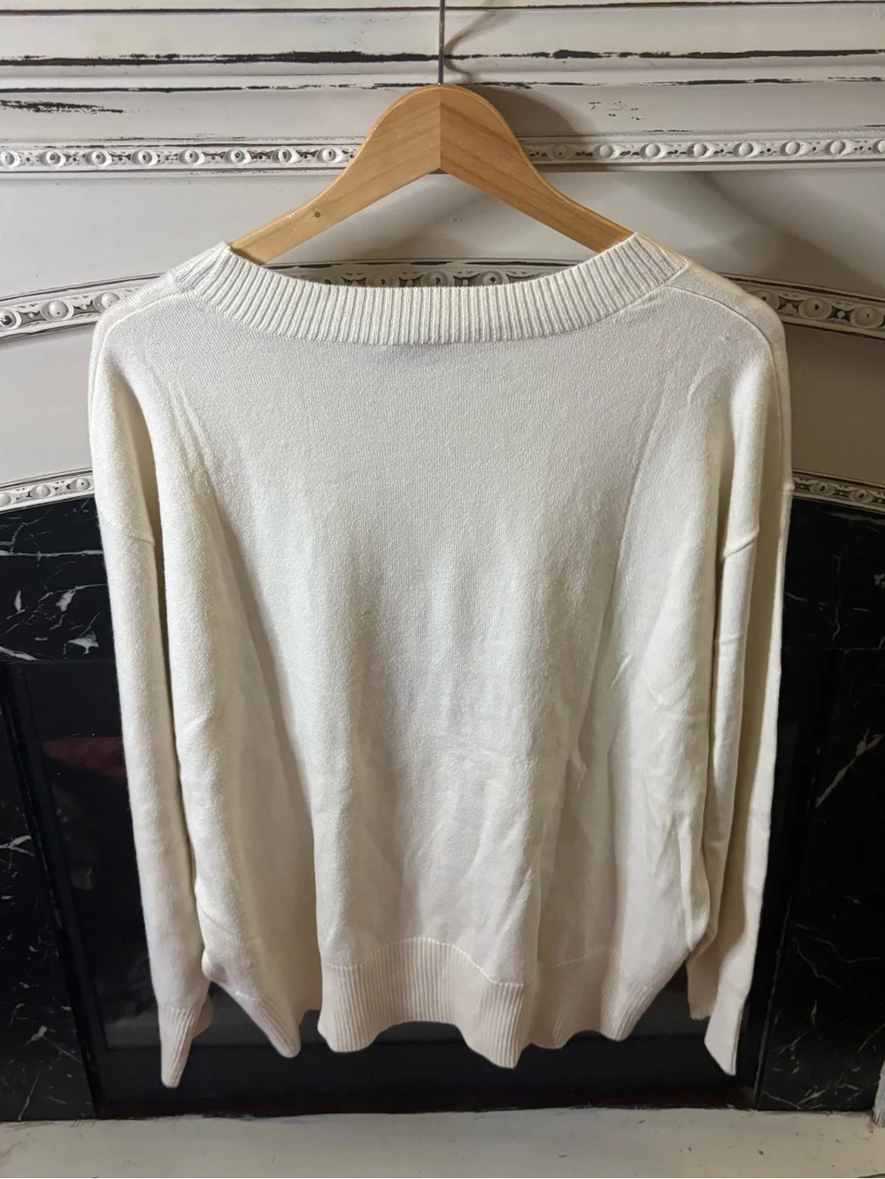 Chenault Cream Sweater with Dog Intarsia and Red Scarf